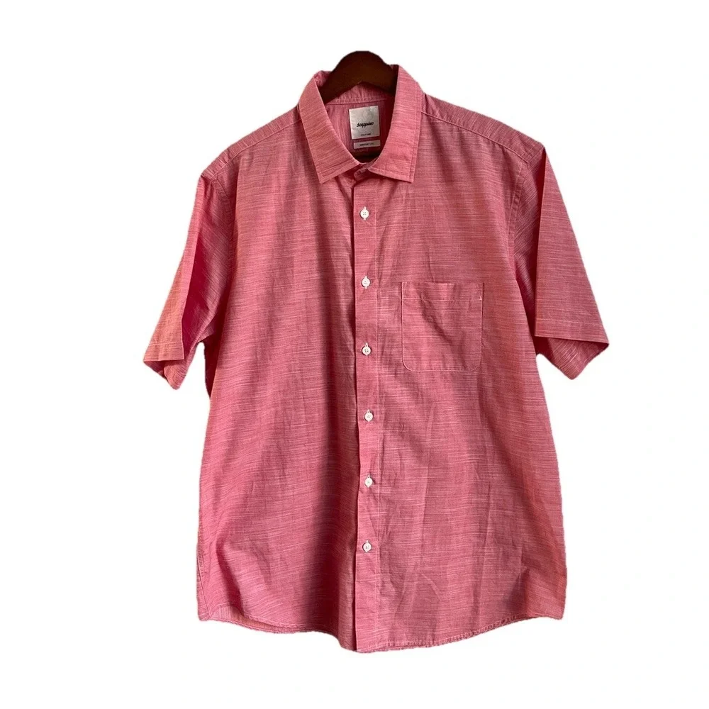 Scappino Italy Custom Fit Short Sleeve Button Up Men's Shirt Large Red Cotton